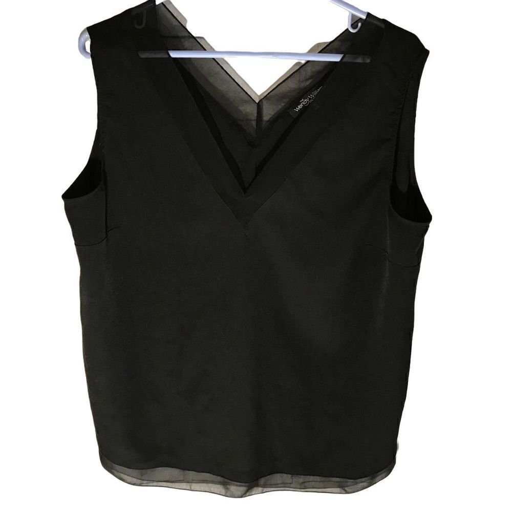 Wendy Williams size XL black sleeveless tank semi sheer trim (Cb)